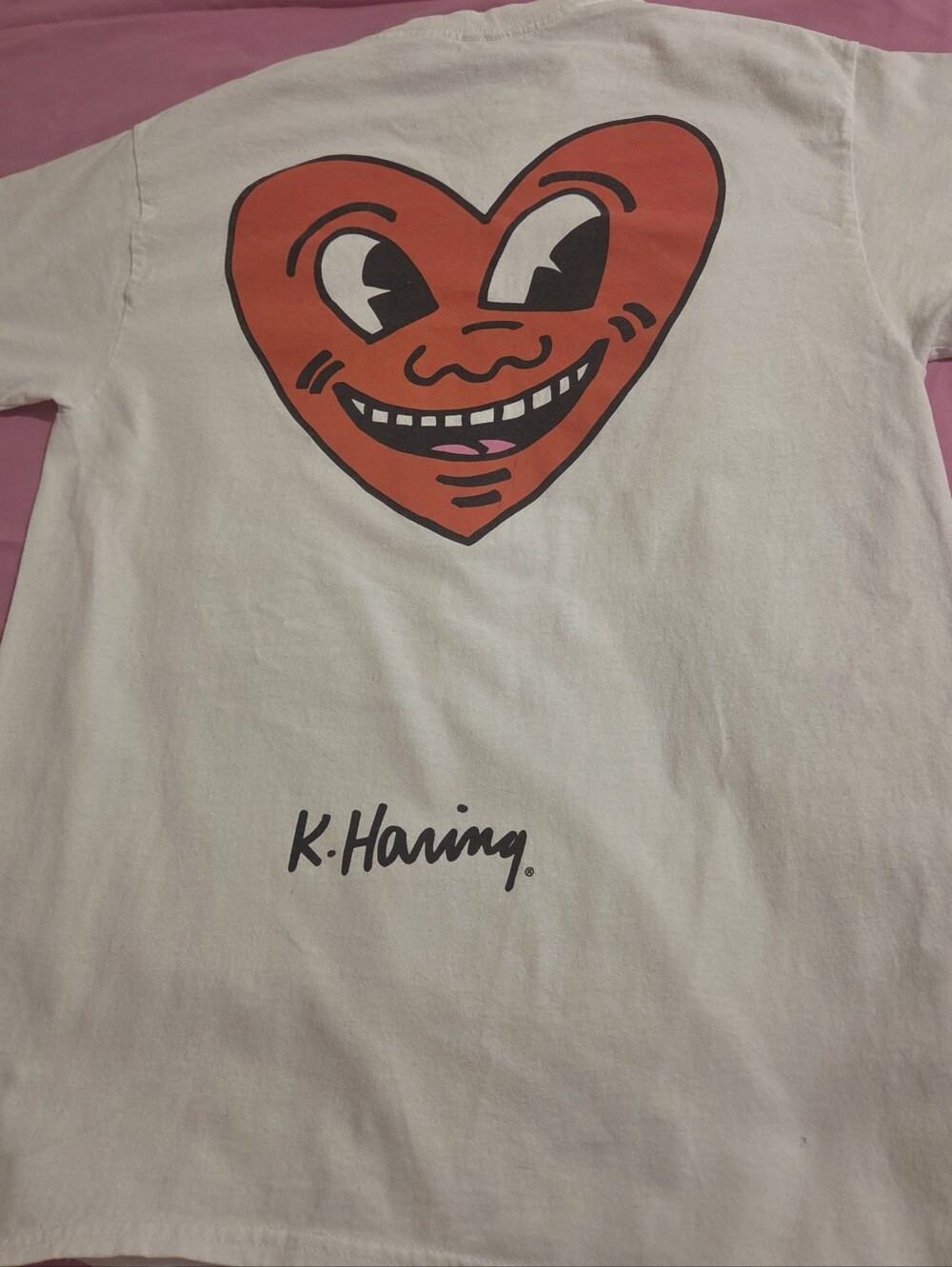Source Unknown White Tee with Red Heart Face by K. Haring